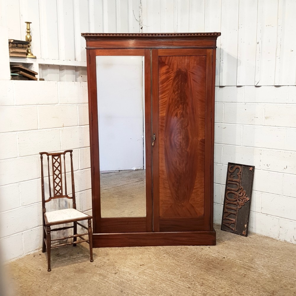 ANTIQUE LATE VICTORIAN REGENCY MAHOGANY DOUBKE WARDROBE C1890