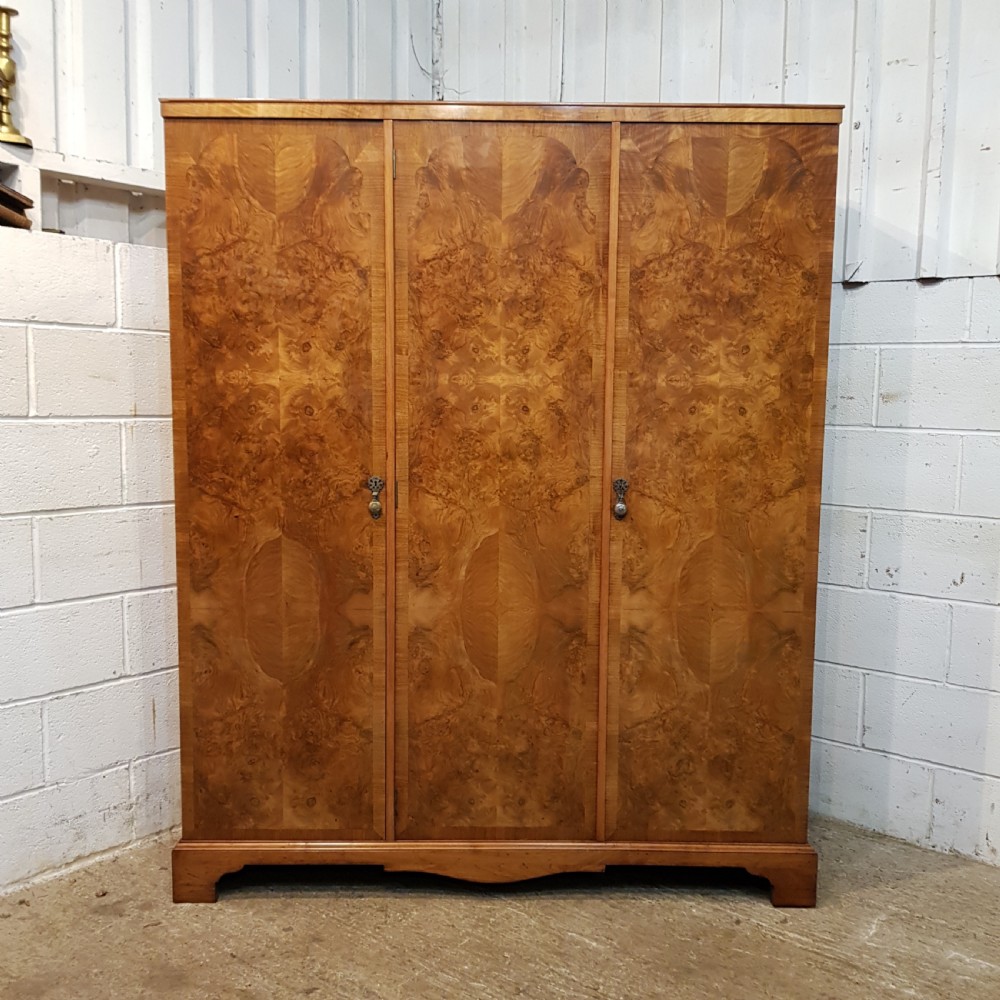 ANTIQUE BURR WALNUT TRIPLE WARDROBE C1920 View II