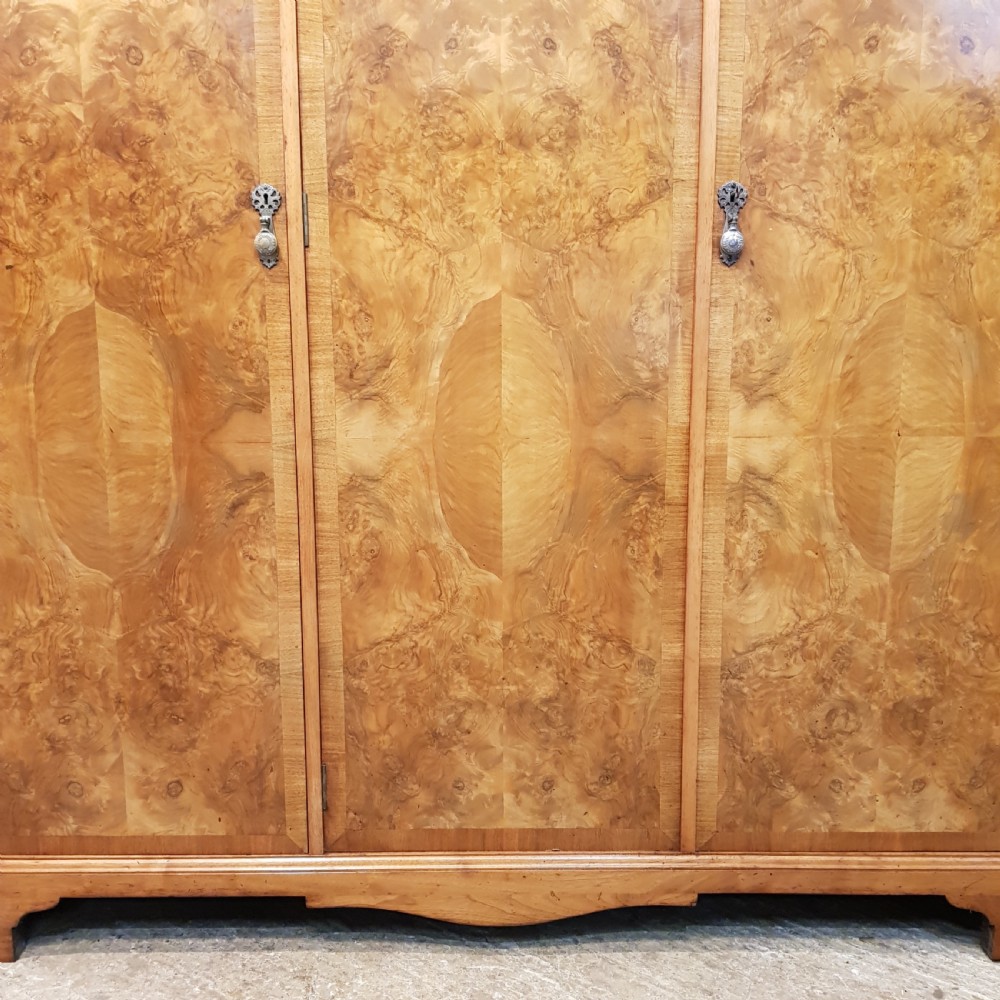ANTIQUE BURR WALNUT TRIPLE WARDROBE C1920 View III