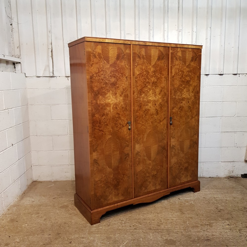 ANTIQUE BURR WALNUT TRIPLE WARDROBE C1920 View IV