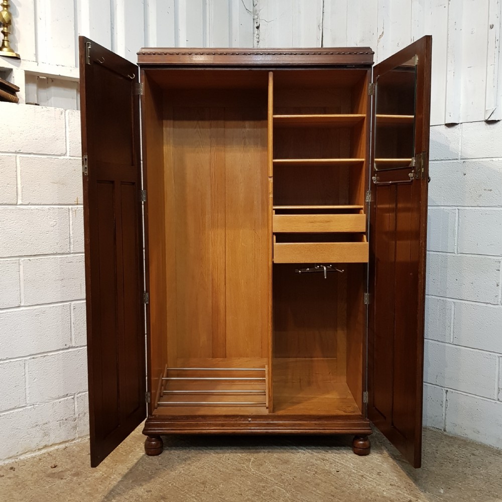 ANTIQUE OAK GENTS FITTED DOUBLE WARDROBE C1920 View VII