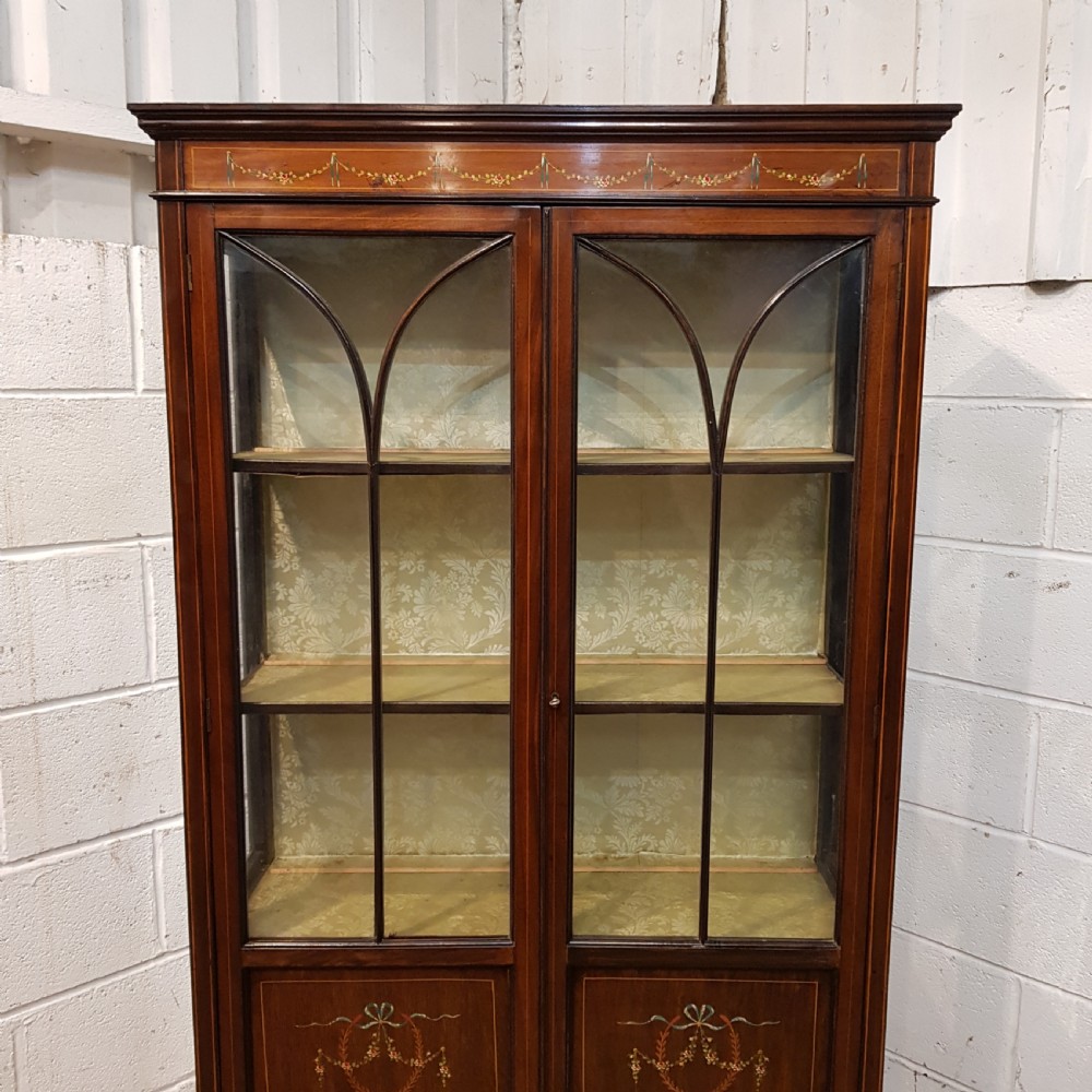 ANTIQUE EDWARDIAN INLAID MAHOGANY GLAZED DISPLAY CABINET C1900 View IV