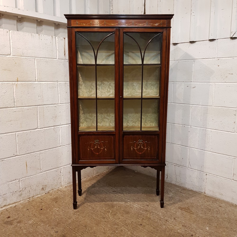 ANTIQUE EDWARDIAN INLAID MAHOGANY GLAZED DISPLAY CABINET C1900 View V
