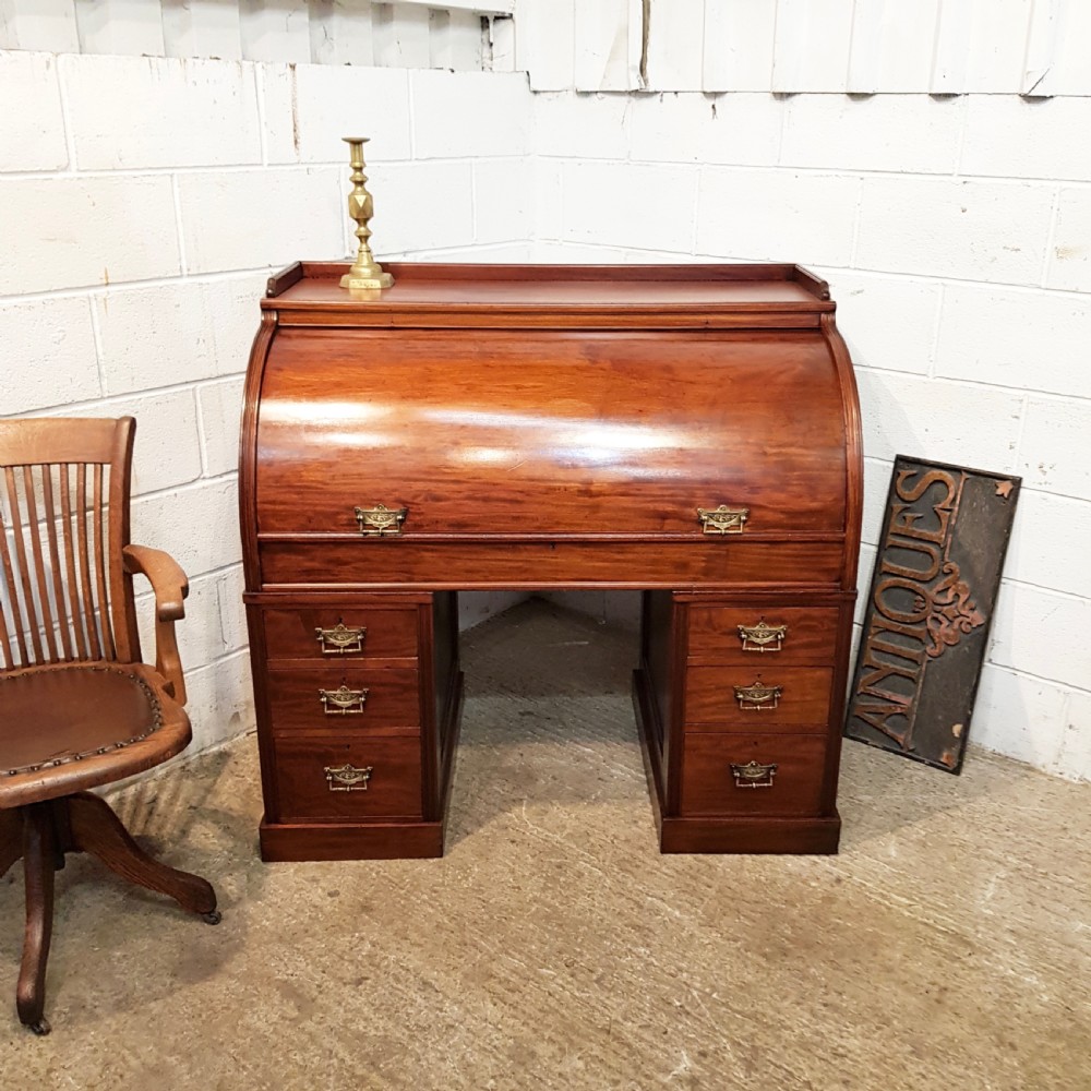 ANTIQUE VICTORIAN MAHOGANY CYLINDER DESK C1880