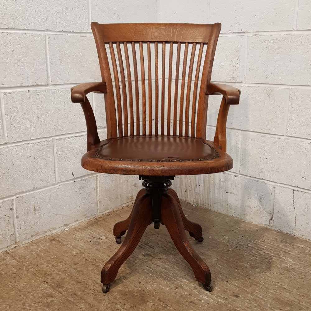 ANTIQUE EDWARDIAN OAK SWIVEL DESK CHAIR C1900 View III