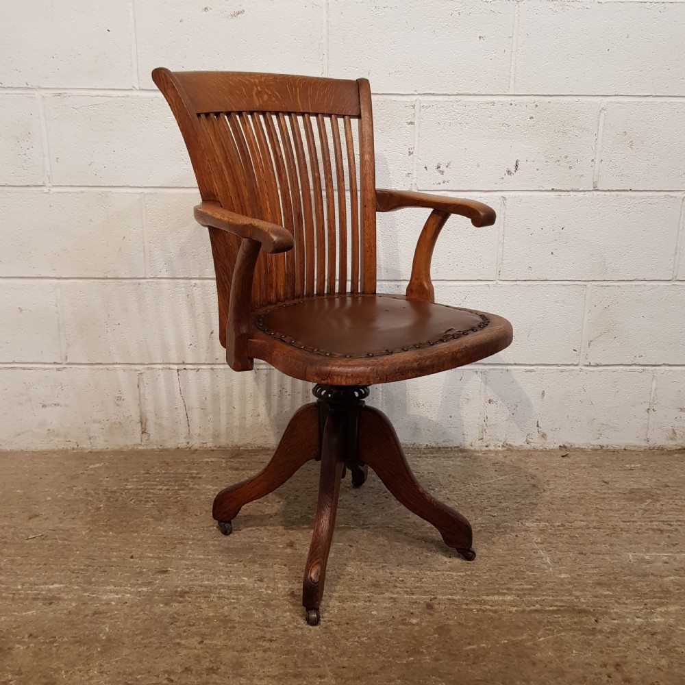 ANTIQUE EDWARDIAN OAK SWIVEL DESK CHAIR C1900 View IV