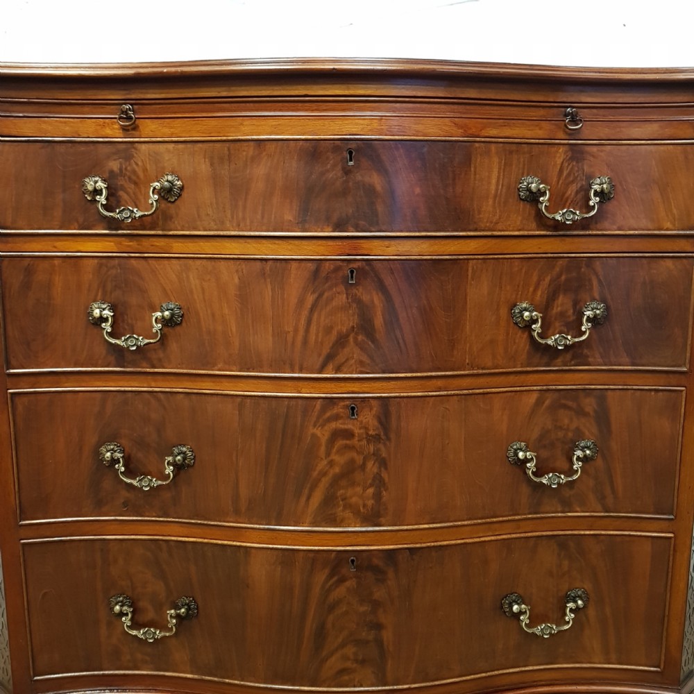 ANTIQUE MAHOGANY SERPENTINE FRONT CHEST OF DRAWERS WITH BRUSHING SLIDE C1920 View VIII