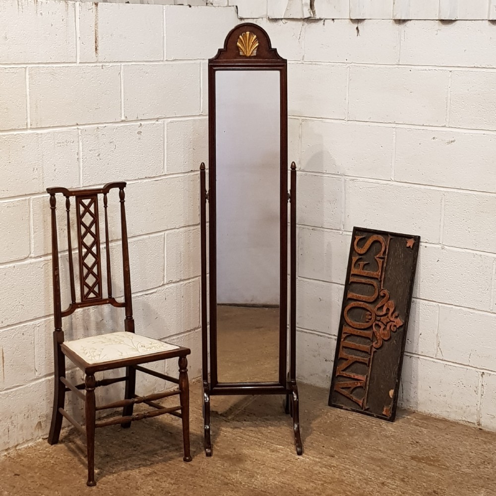 ANTIQUE ART DECO MAHOGANY CHEVAL MIRROR C1920