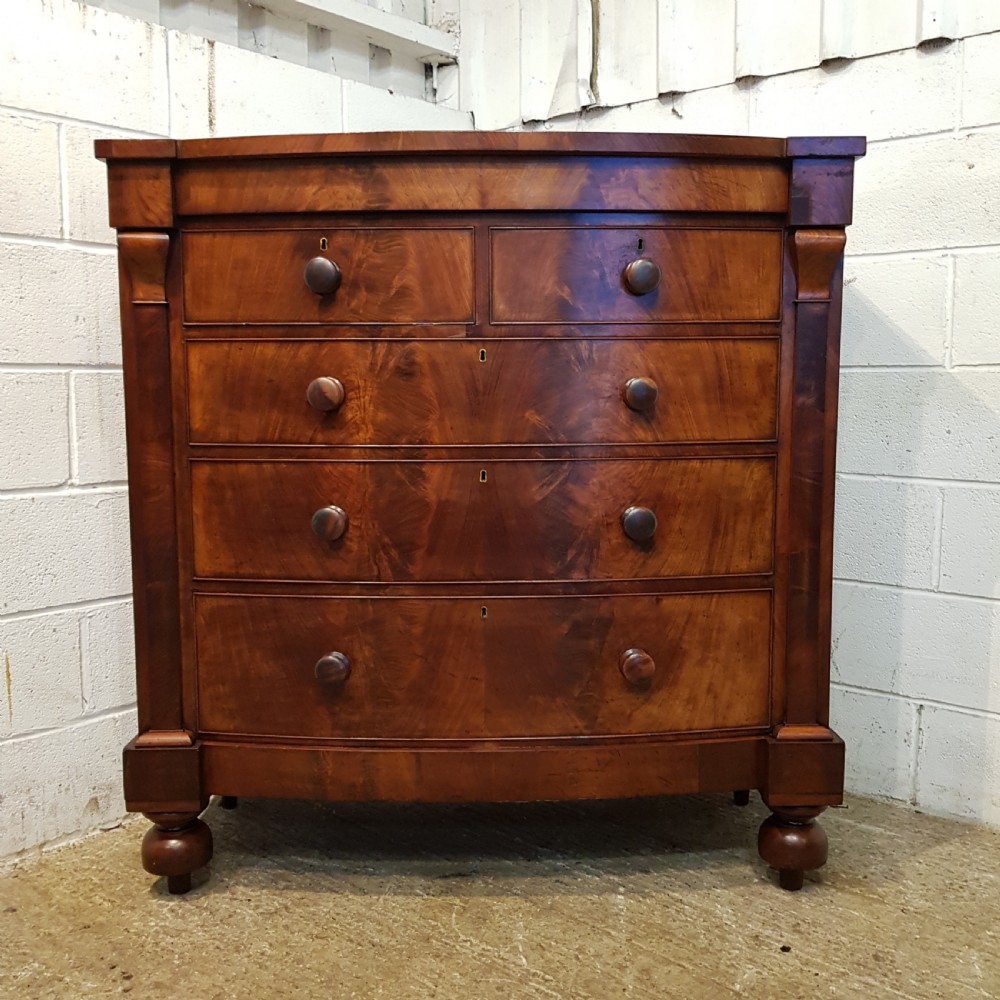 ANTIQUE VICTORIAN MAHOGANY BOW FRONT SCOTCH CHEST OF DRAWERS C1870 View V