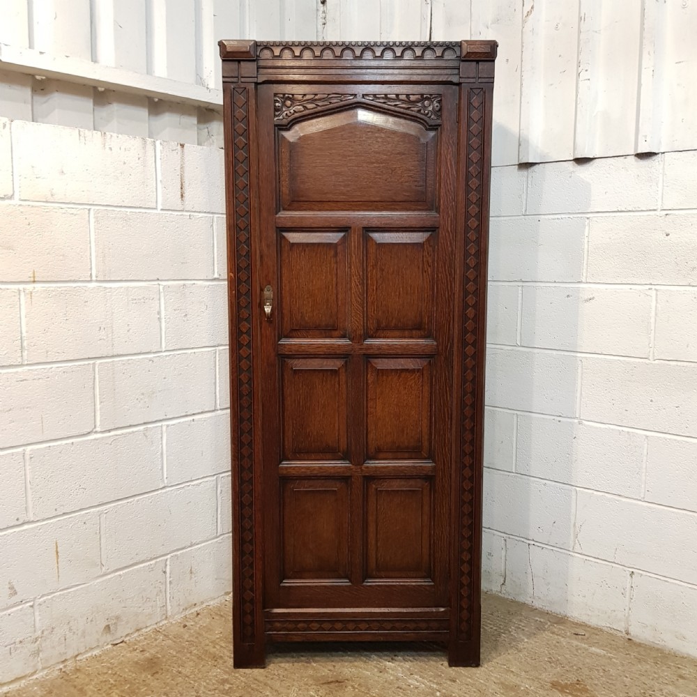 ANTIQUE CARVED OAK HALL WARDROBE C1920 View V