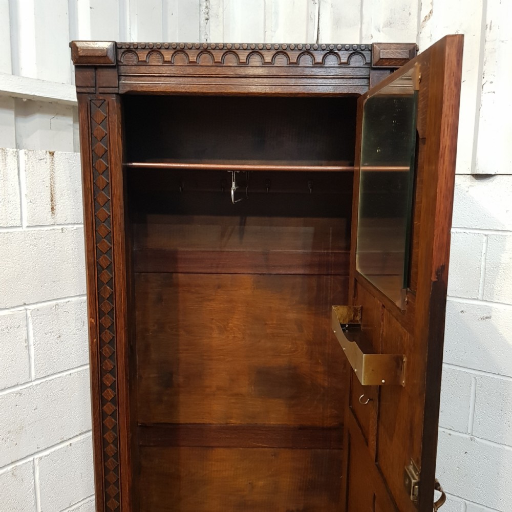 ANTIQUE CARVED OAK HALL WARDROBE C1920 View VI