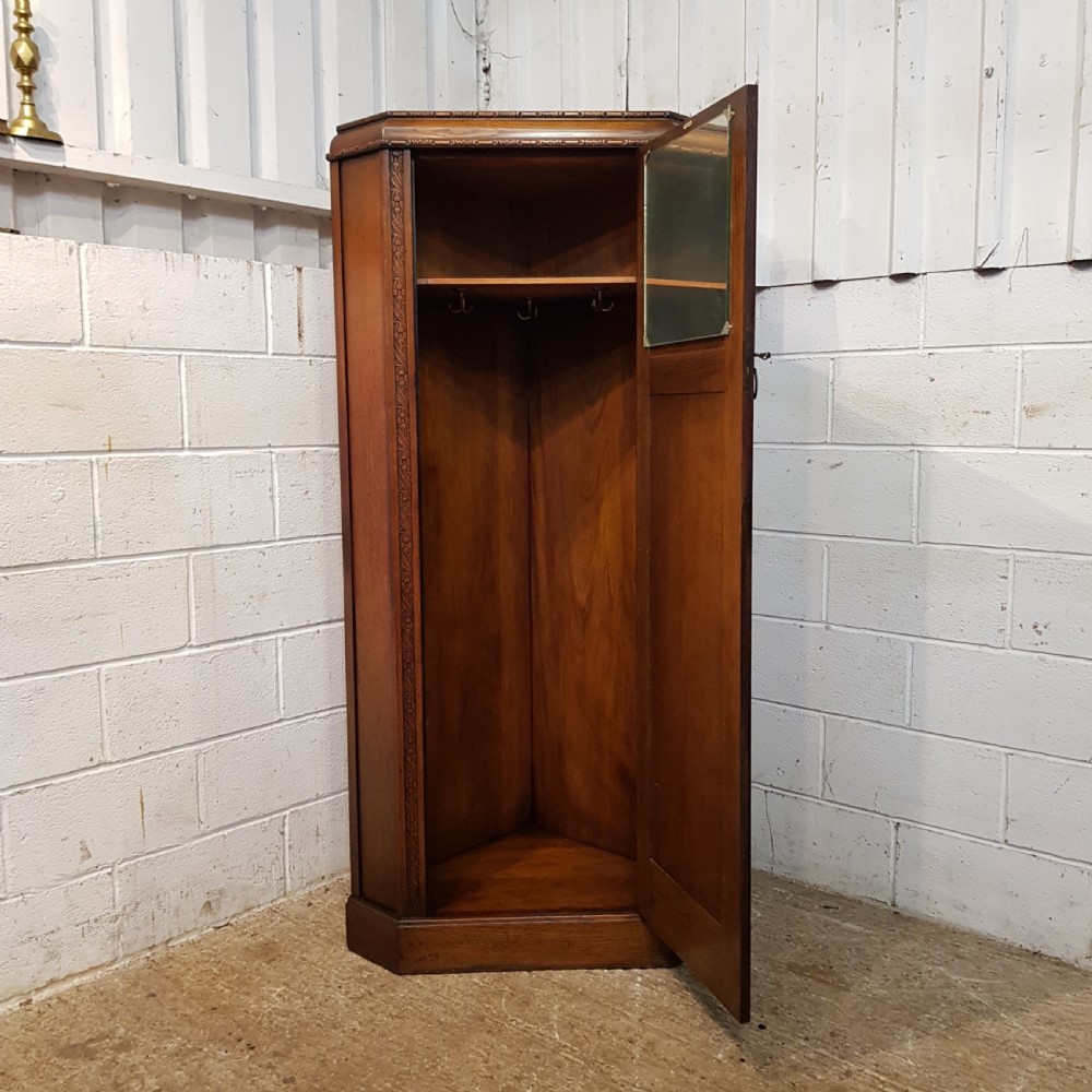 ANTIQUE CARVED OAK CORNER WARDROBE C1920 View VI