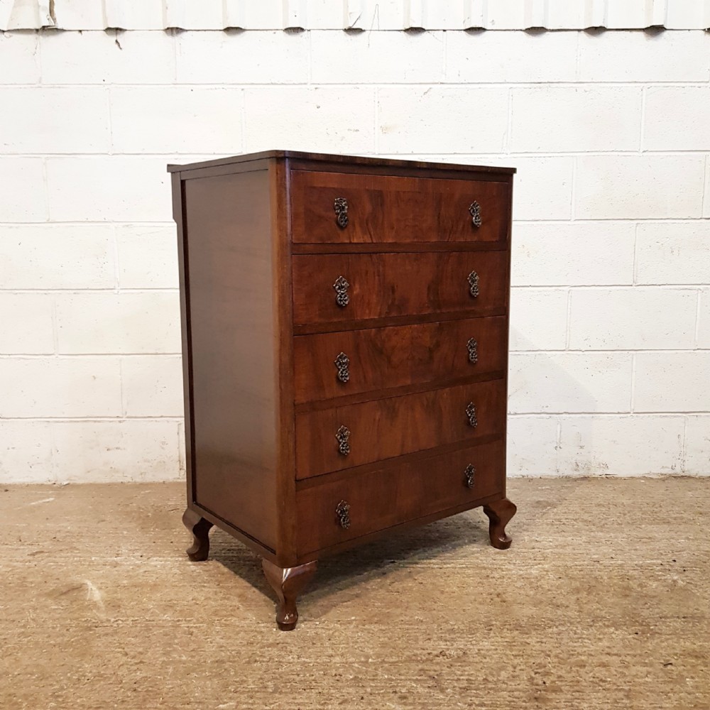 ANTIQUE BURR WALNUT CHEST OF DRAWERS  c1920 View II