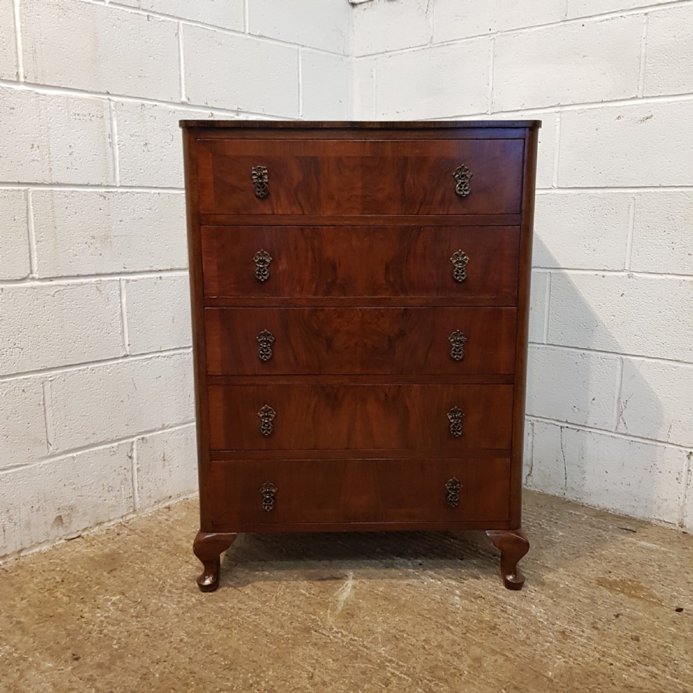 ANTIQUE BURR WALNUT CHEST OF DRAWERS  c1920 View V
