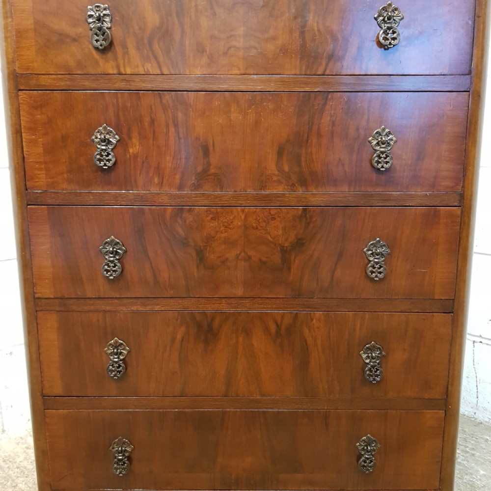 ANTIQUE BURR WALNUT CHEST OF DRAWERS  c1920 View VI