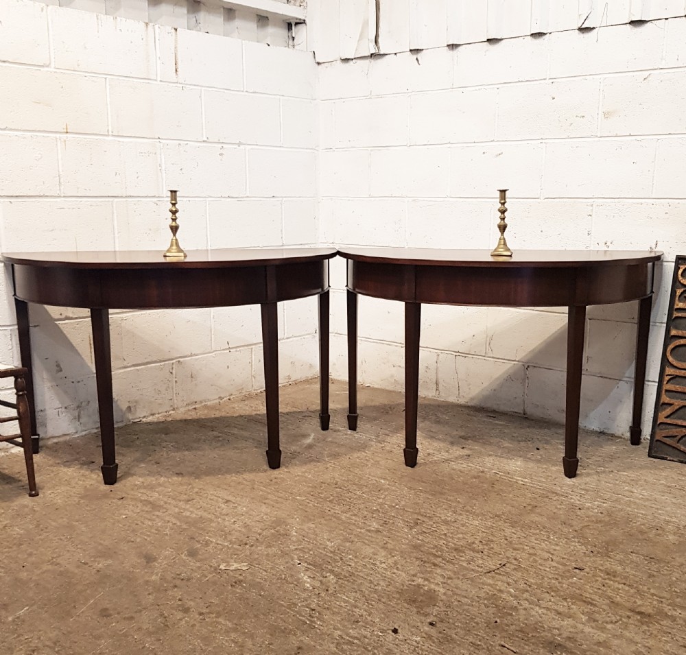 ANTIQUE PAIR EDWARDIAN MAHOGANY DEMI LUNE SIDE TABLES C1900