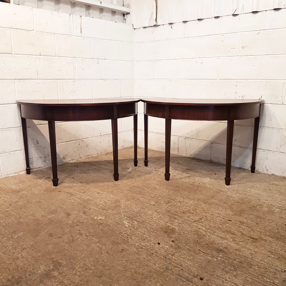 ANTIQUE PAIR EDWARDIAN MAHOGANY DEMI LUNE SIDE TABLES C1900 View V