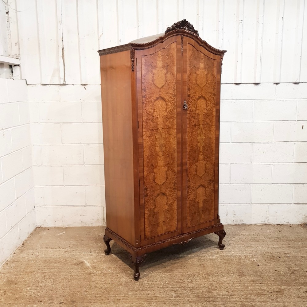 ANTIQUE BURR WALNUT FITTED WARDROBE ARMOIRE C1920 View IV