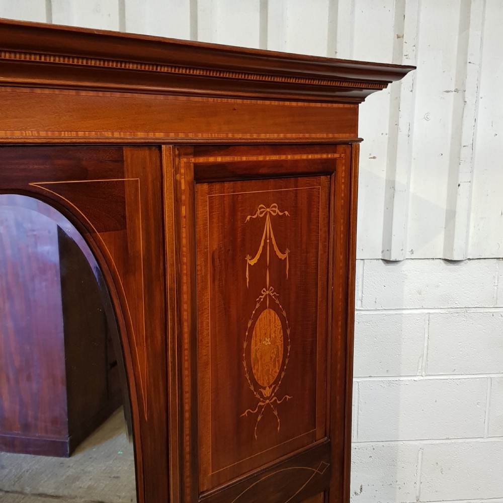 ANTIQUE EDWARDIAN MAHOGANY INLAID DOUBLE WARDROBE C1900 View II