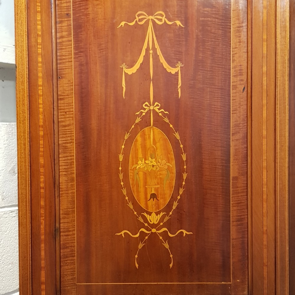 ANTIQUE EDWARDIAN MAHOGANY INLAID DOUBLE WARDROBE C1900 View IV
