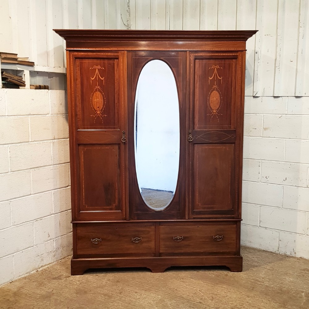 ANTIQUE EDWARDIAN MAHOGANY INLAID DOUBLE WARDROBE C1900 View VII