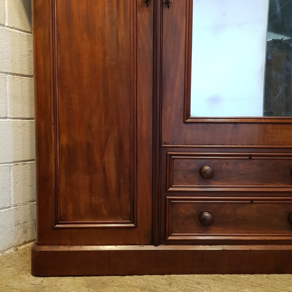 ANTIQUE VICTORIAN MAHOGANY ARCHED TOP TRIPLE WARDROBE C1880 View II