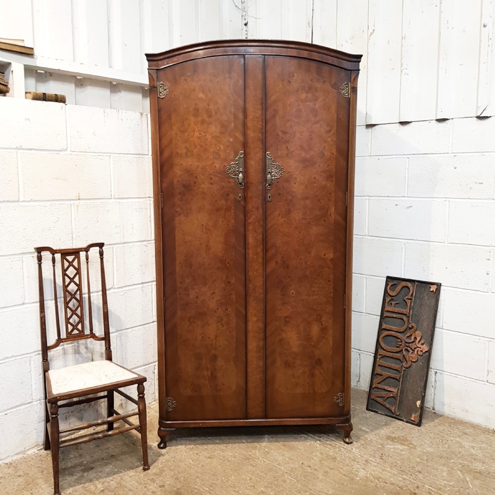 ANTIQUE BURR WALNUT SMALL FITTED WARDROBE C1920