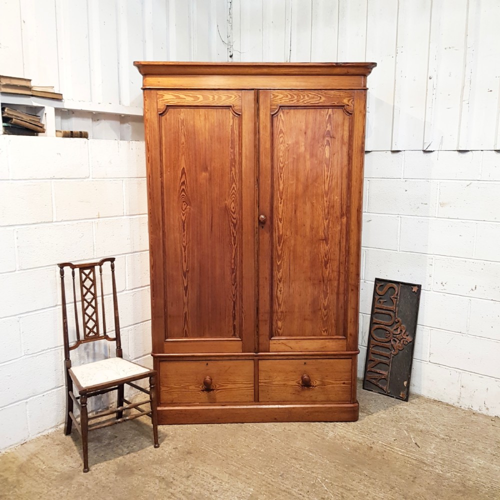 ANTIQUE VICTORIAN  PITCH PINE DOUBLE WARDROBE C1880