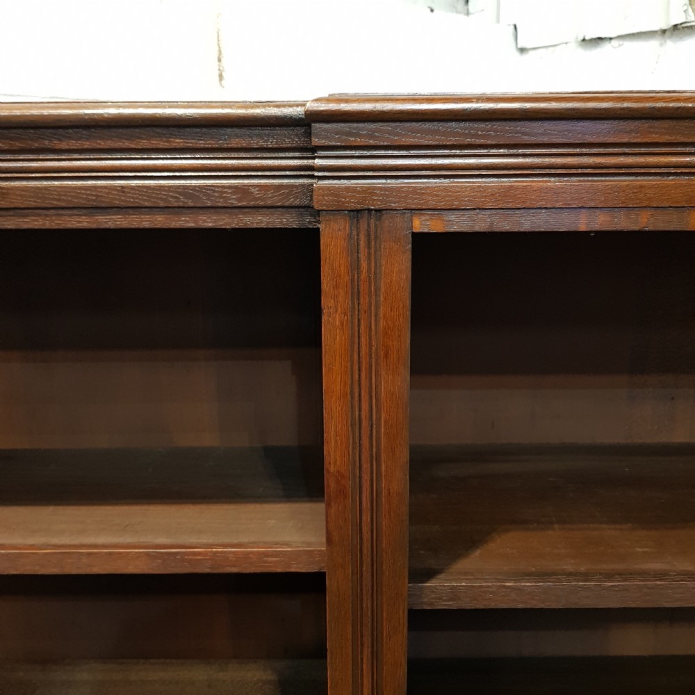 ANTIQUE LATE VICTORIAN OAK BREAKFRONT OPEN BOOKCASE C1890 View IV