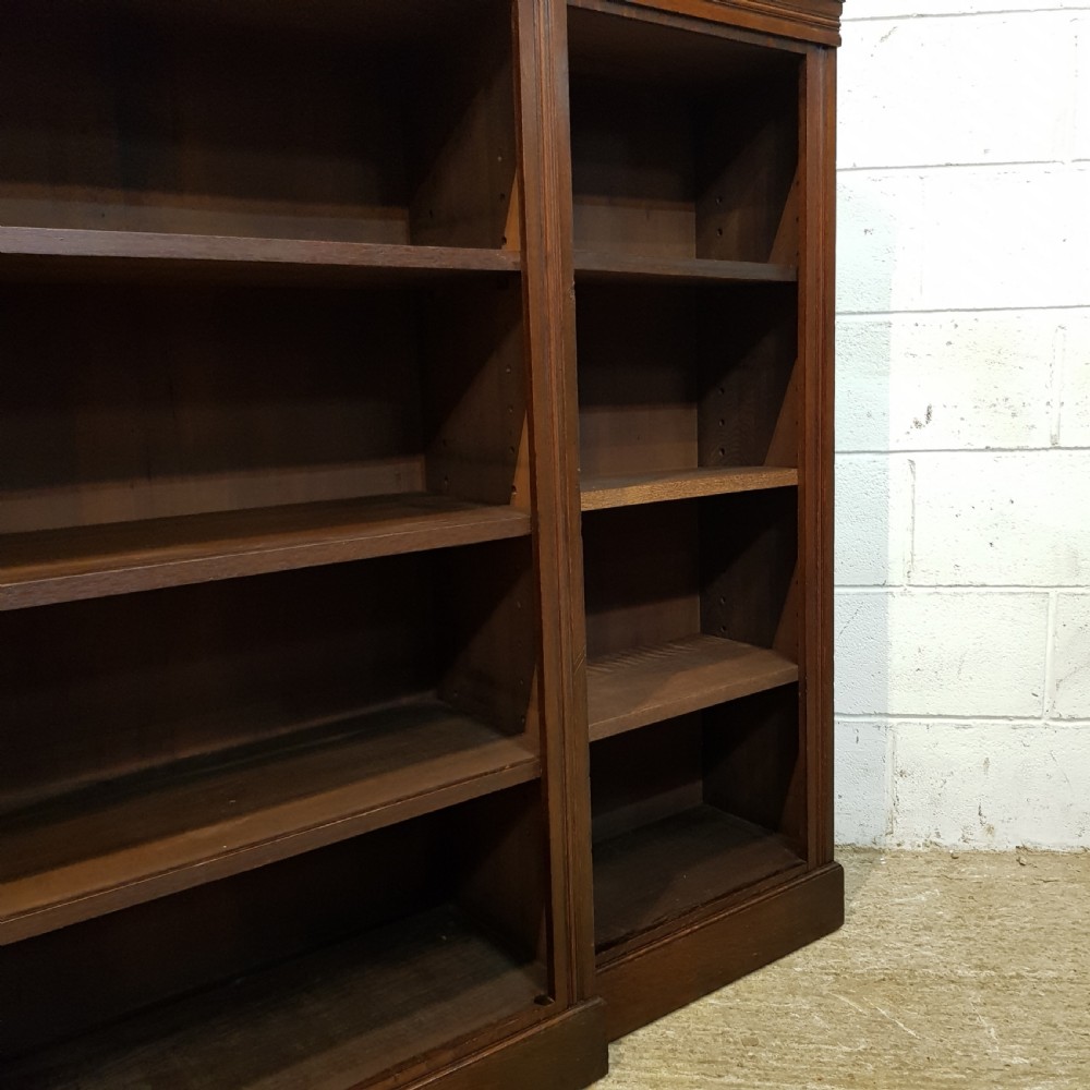 ANTIQUE LATE VICTORIAN OAK BREAKFRONT OPEN BOOKCASE C1890 View VII