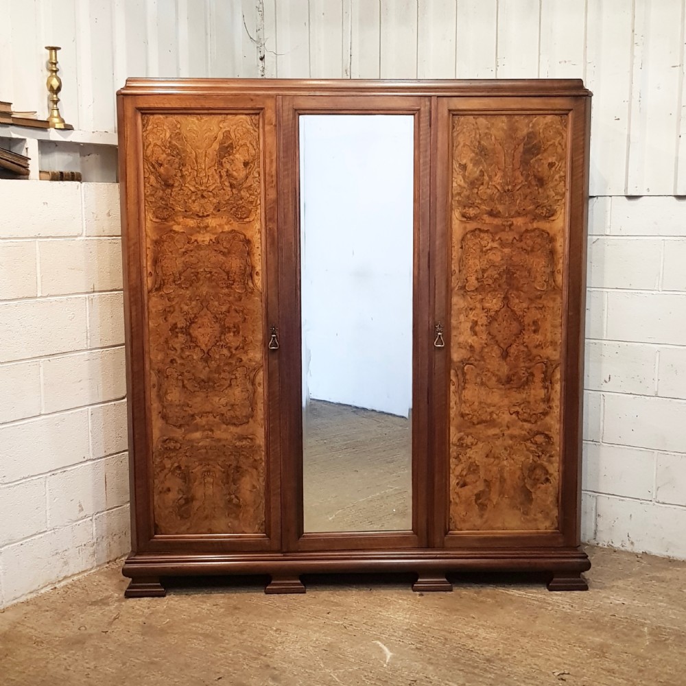 ANTIQUE ART DECO BURR WALNUT TRIPLE WARDROBE C1920 View VI