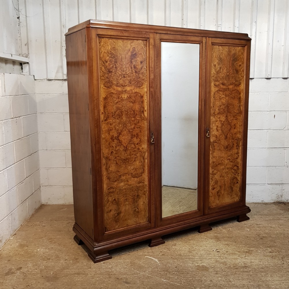 ANTIQUE ART DECO BURR WALNUT TRIPLE WARDROBE C1920 View VII