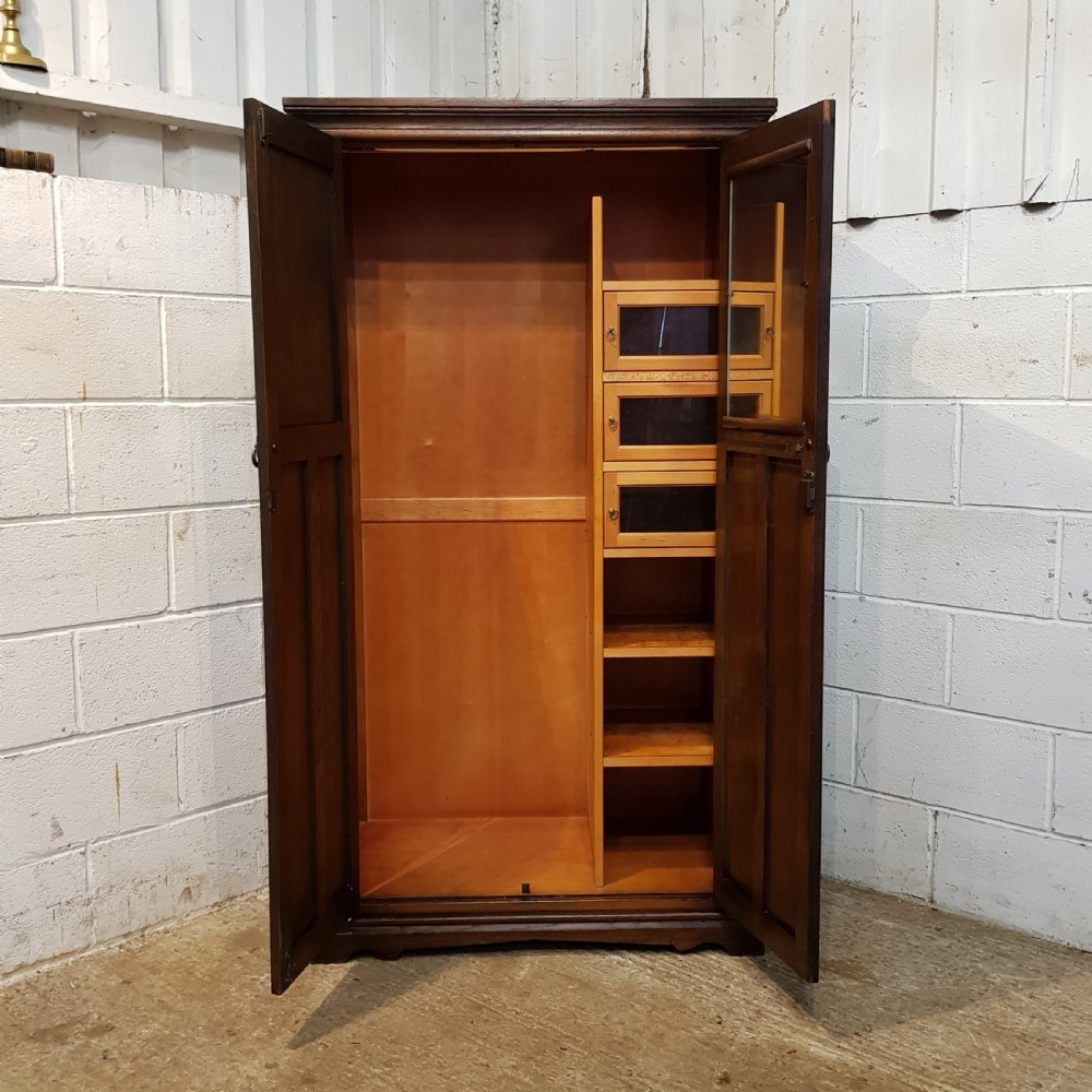 ANTIQUE CARVED OAK FITTED GENTS WARDROBE C1920 View IV
