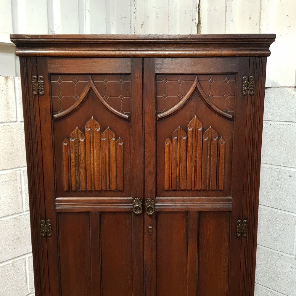 ANTIQUE CARVED OAK FITTED GENTS WARDROBE C1920 View VII