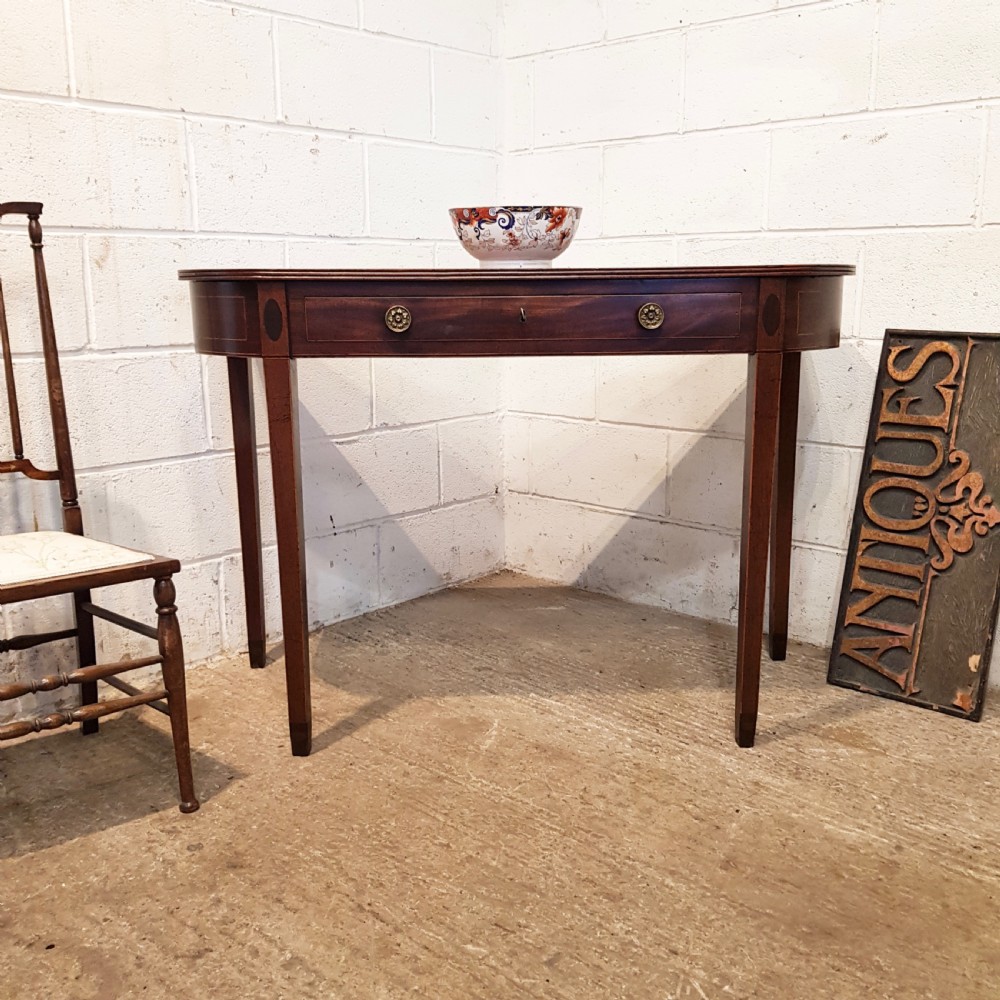 ANTIQUE REGENCY INLAID MAHOGANY D END CONSOLE TABLE C1820