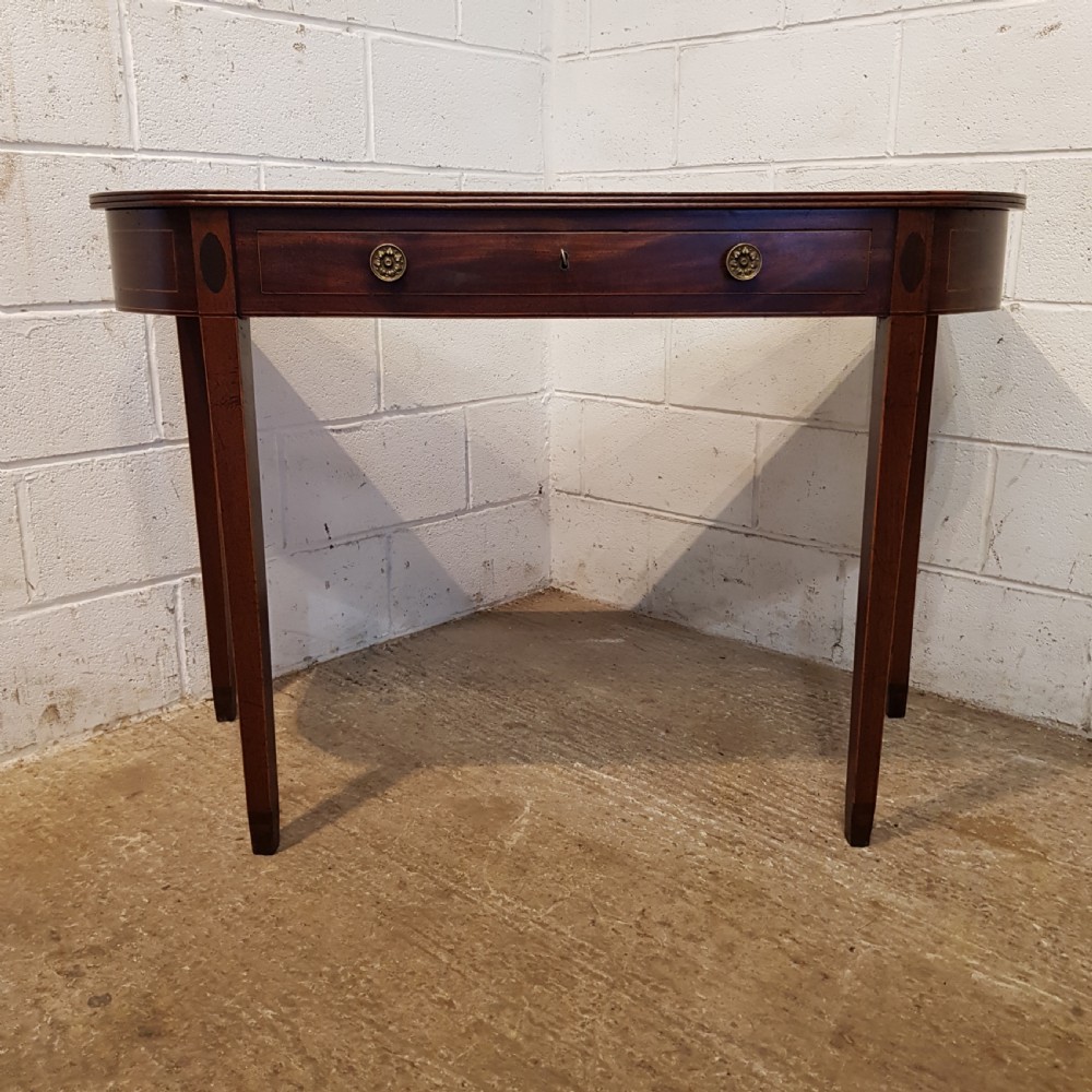 ANTIQUE REGENCY INLAID MAHOGANY D END CONSOLE TABLE C1820 View V