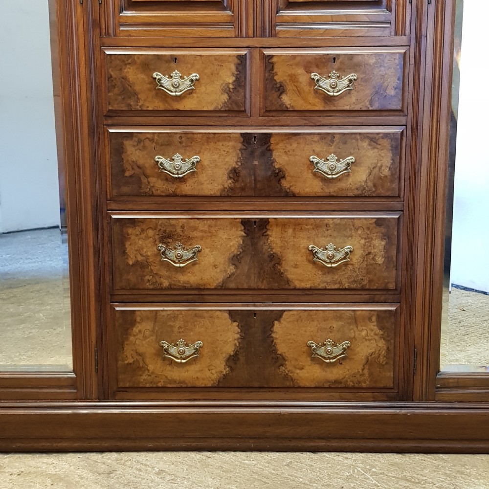ANTIQUE VICTORIAN BURR WALNUT TRIPLE WARDROBE  C1880 View IV