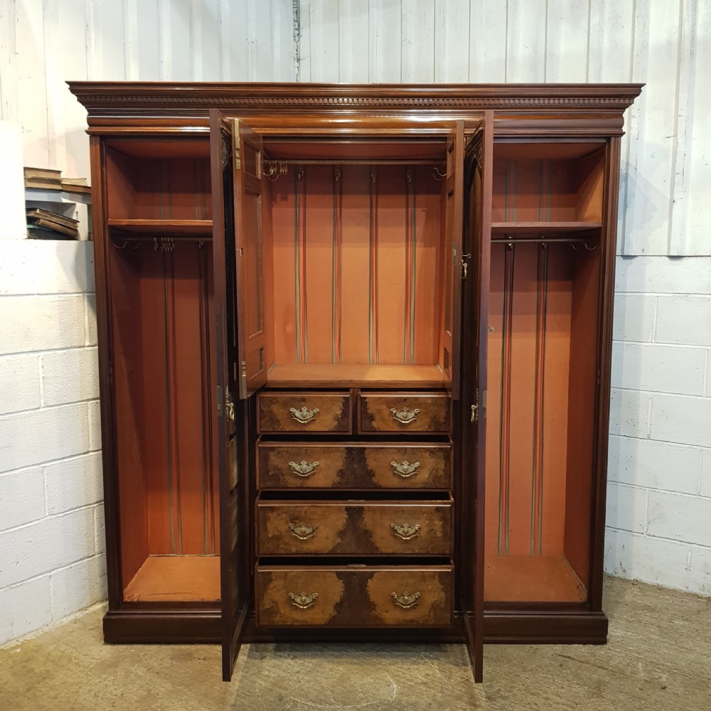 ANTIQUE VICTORIAN BURR WALNUT TRIPLE WARDROBE  C1880 View V