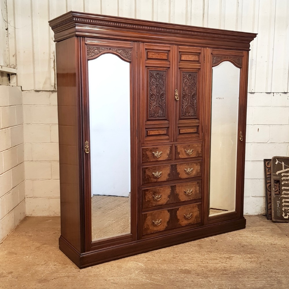 ANTIQUE VICTORIAN BURR WALNUT TRIPLE WARDROBE  C1880 View VI