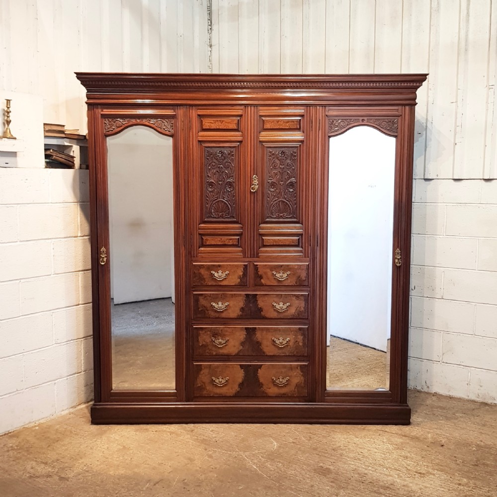 ANTIQUE VICTORIAN BURR WALNUT TRIPLE WARDROBE  C1880 View VII