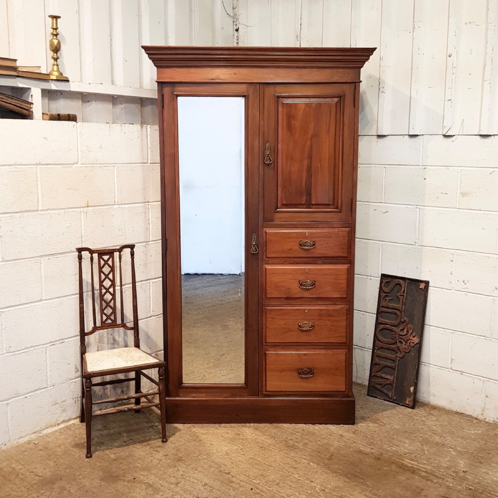 ANTIQUE EDWARDIAN WALNUT COMBINATION WARDROBE C1900