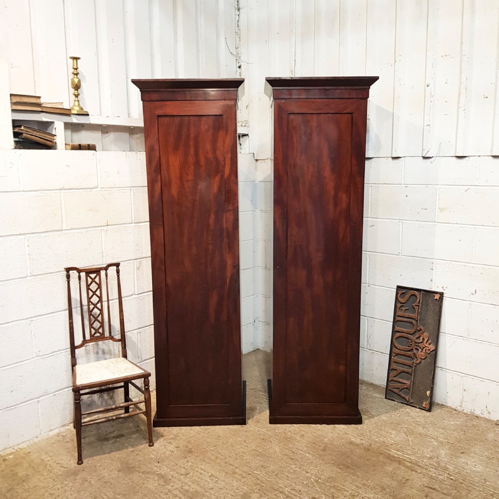 ANTIQUE PAIR VICTORIAN MAHOGANY SINGLE SENTRY BOX WARDROBES C1880