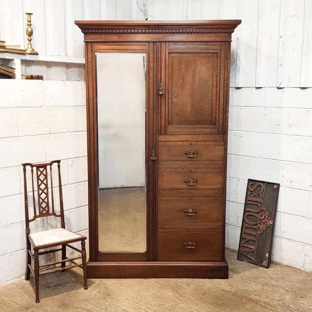 ANTIQUE EDWARDIAN WALNUT COMBINATION WARDROBE C1900