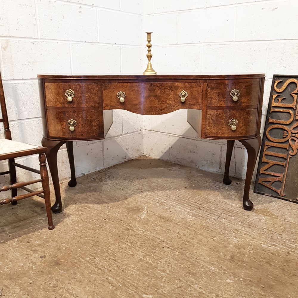 Antique burr walnut kidney shaped dressing table c1920