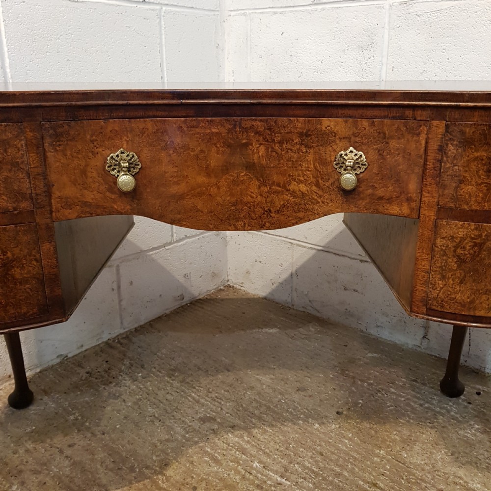 Antique burr walnut kidney shaped dressing table c1920 View II
