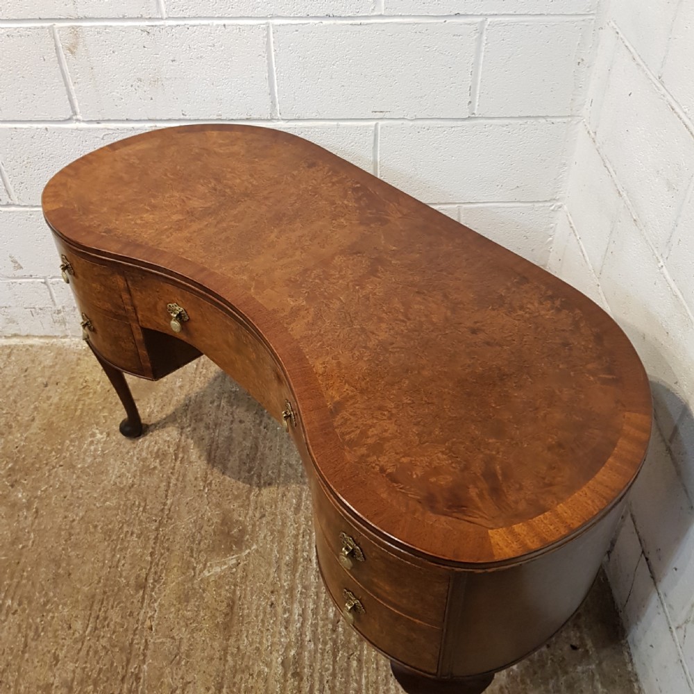 Antique burr walnut kidney shaped dressing table c1920 View VI