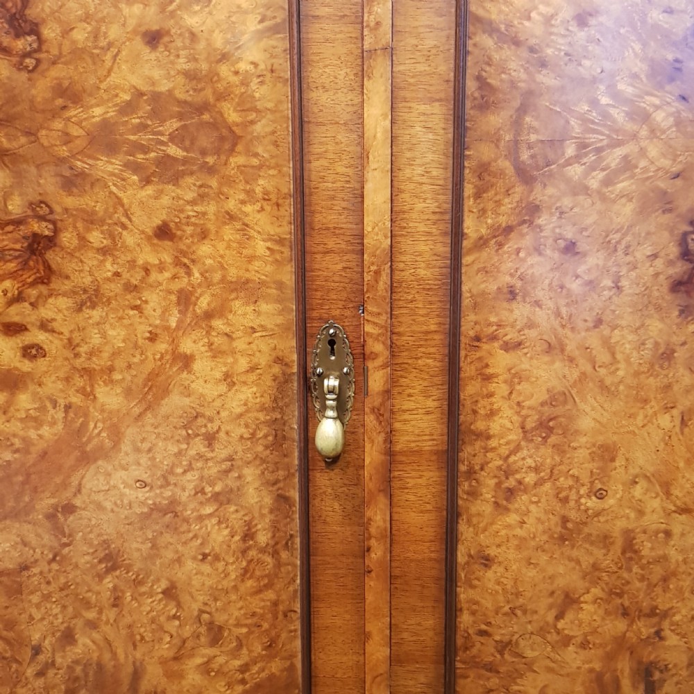 ANTIQUE BURR WALNUT TRIPLE DOME TOP WARDROBE C1920 View IV