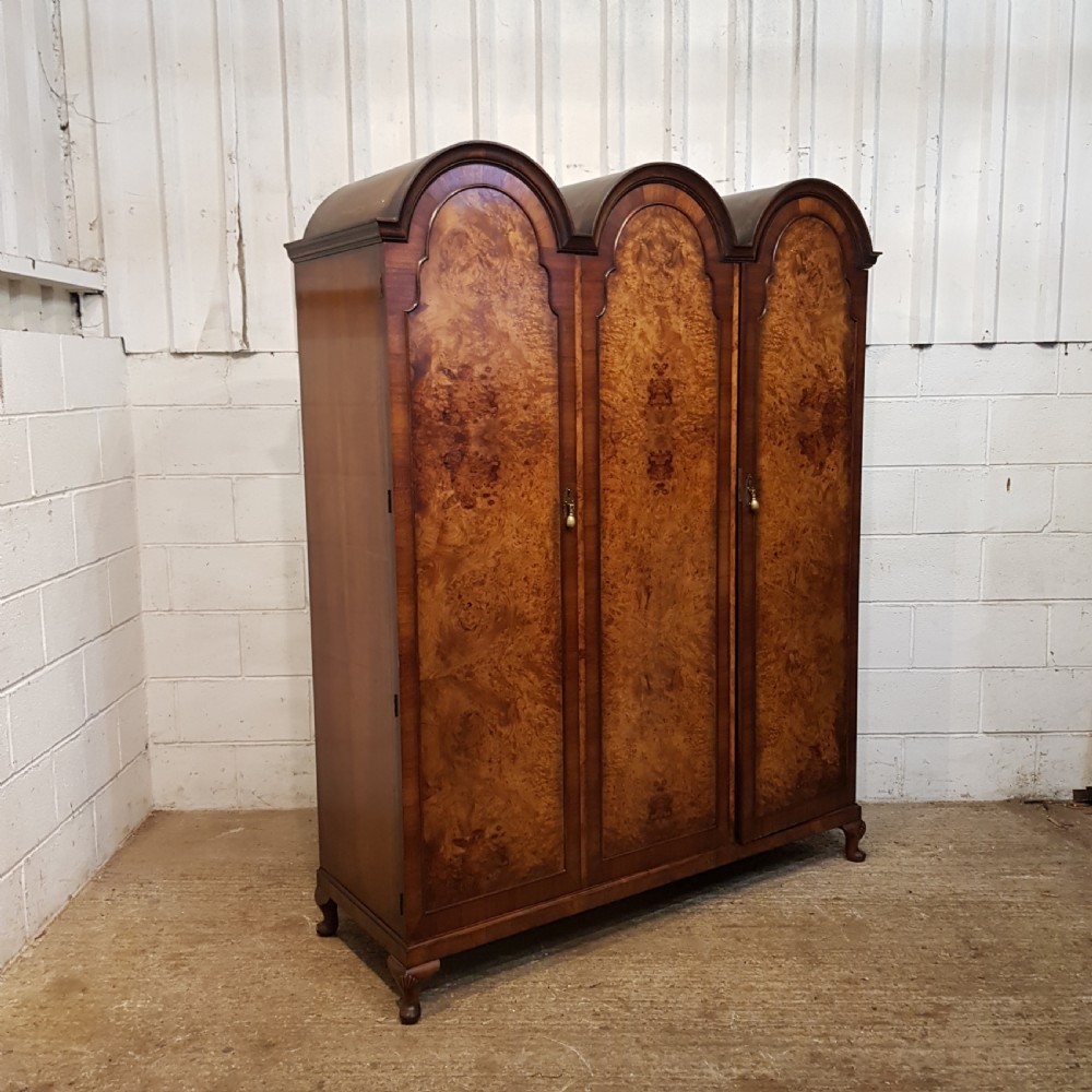 ANTIQUE BURR WALNUT TRIPLE DOME TOP WARDROBE C1920 View VII