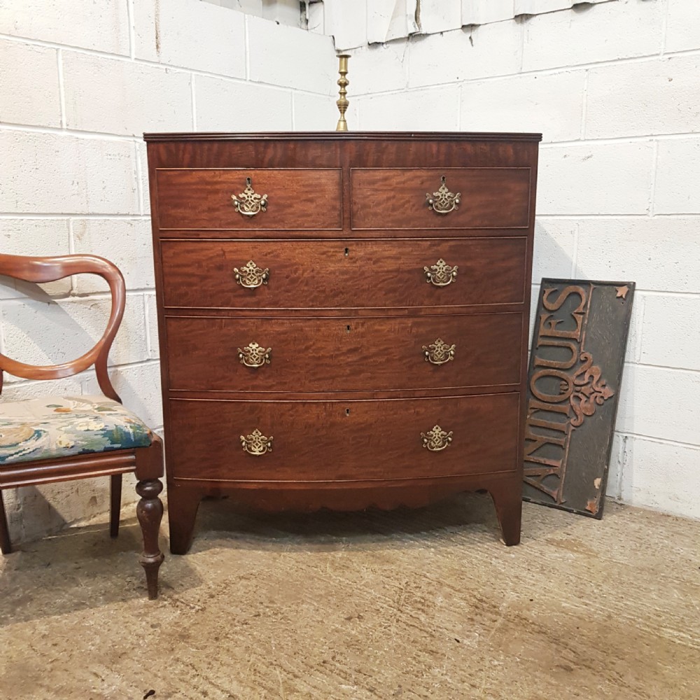 ANTIQUE REGENCY MAHOGANY BOW FRONT CHEST OF DRAWERS C1880