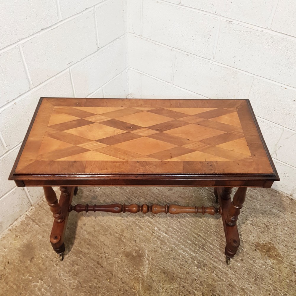 ANTIQUE VICTORIAN WALNUT AND SATINWOOD SIDE TABLE C1890 View V